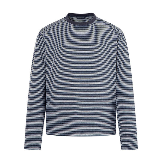Herren Gestreiftes Langarmshirt aus Baumwollmischung mit Rundhalsausschnitt und Relaxed-Fit Nord Taschen