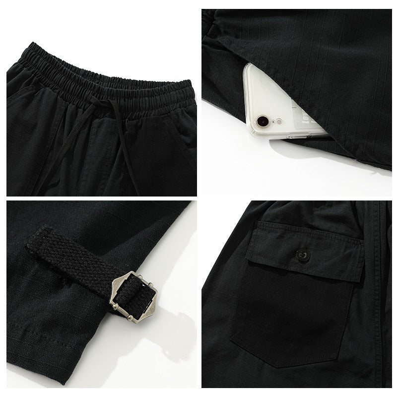 Herren weite Cropped Cargo‑Hose mit elastischem Tunnelzugbund, aufgesetzten Taschen und verstellbaren Knöchelriemen Nord Taschen
