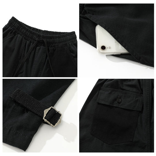 Herren weite Cropped Cargo‑Hose mit elastischem Tunnelzugbund, aufgesetzten Taschen und verstellbaren Knöchelriemen Nord Taschen