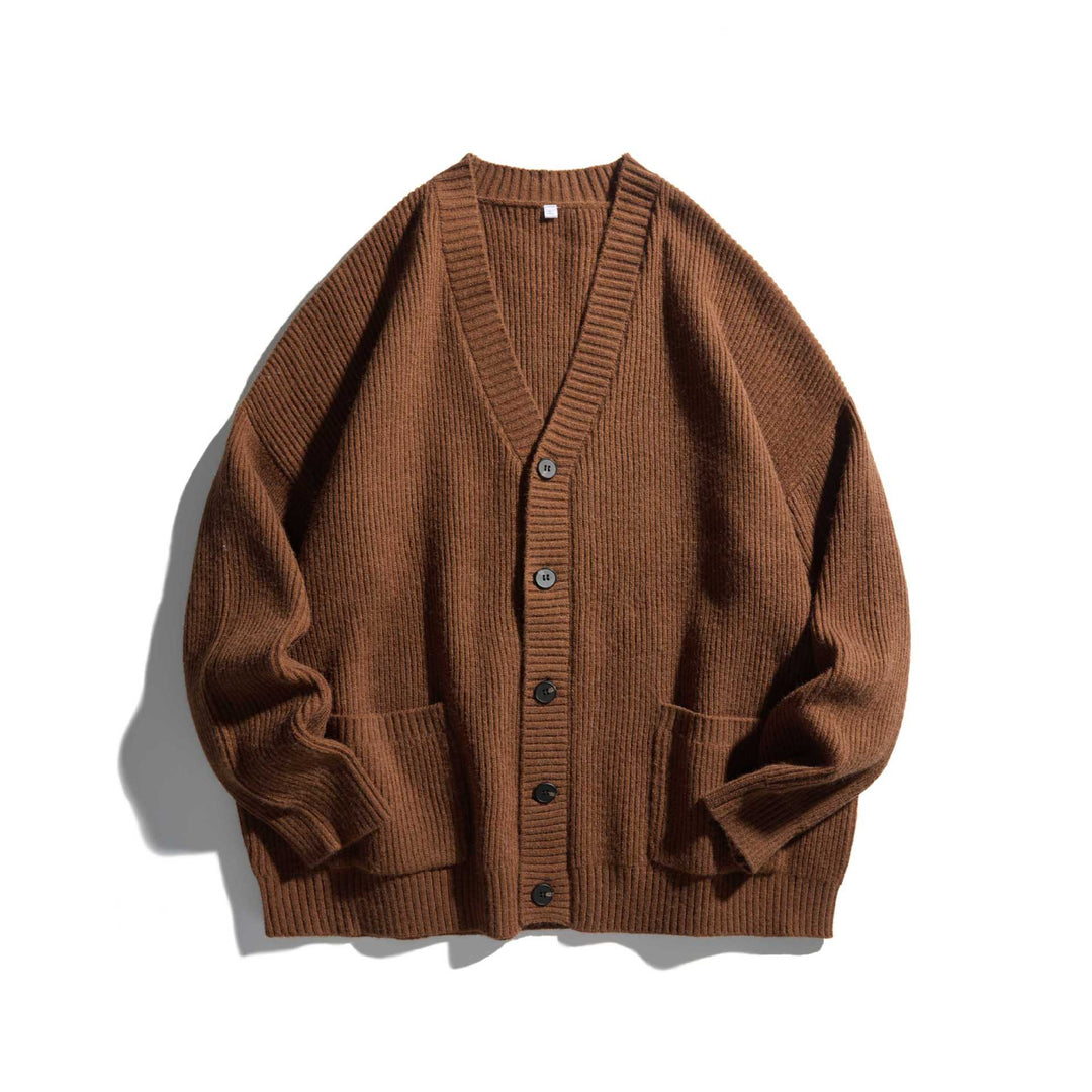 Damen Oversize Rippenstrick-Cardigan mit V‑Ausschnitt und aufgesetzten Taschen Nord Taschen