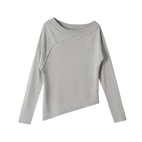 Damen Asymmetrisches Feinstrick-Longsleeve mit weitem U-Boot-Ausschnitt Nord Taschen