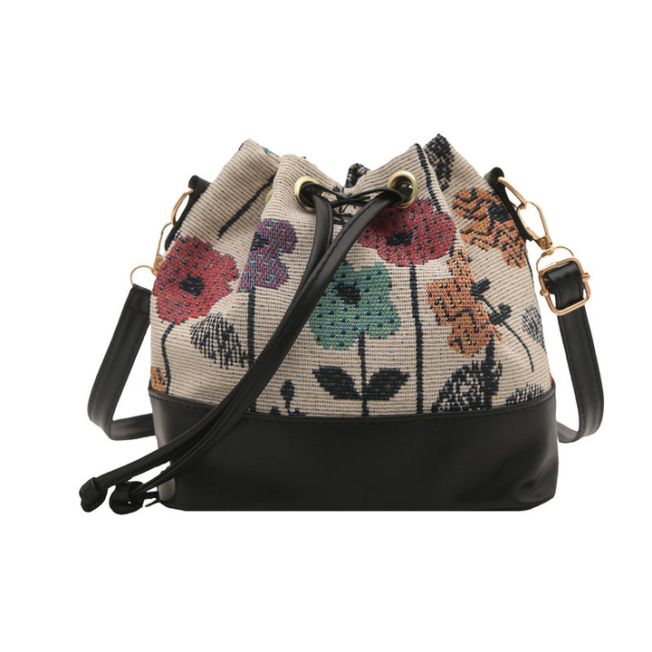 Damen Beuteltasche mit floralem Muster und Lederboden Nord Taschen