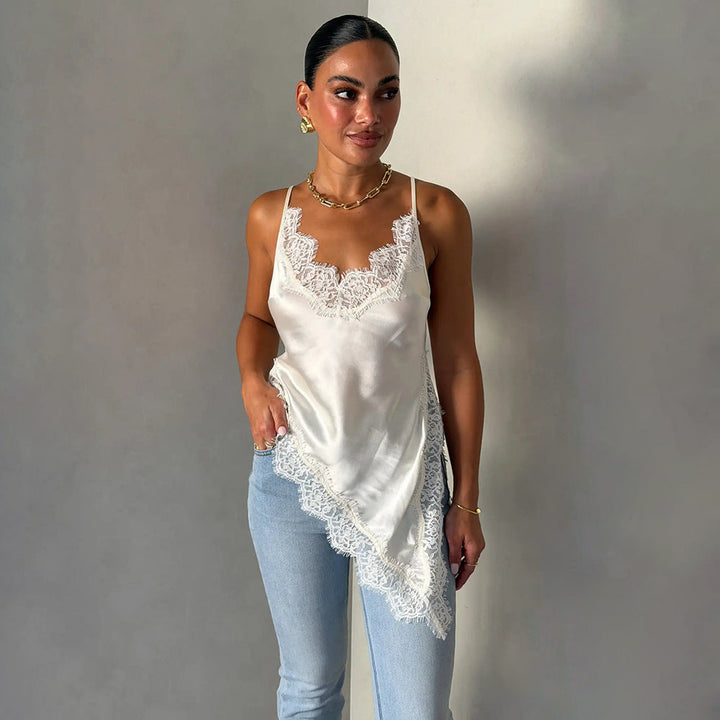 Damen Satin Top mit Spitzendetails