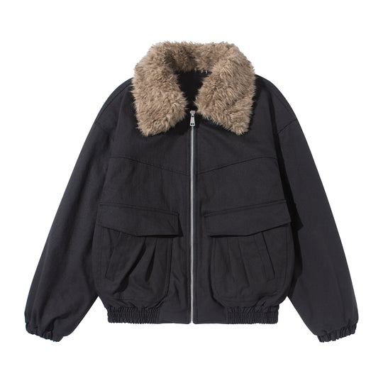 Damen Kurzblouson mit voluminösem Faux‑Fur‑Kragen, Känguru‑Taschen und elastischem Saum Nord Taschen