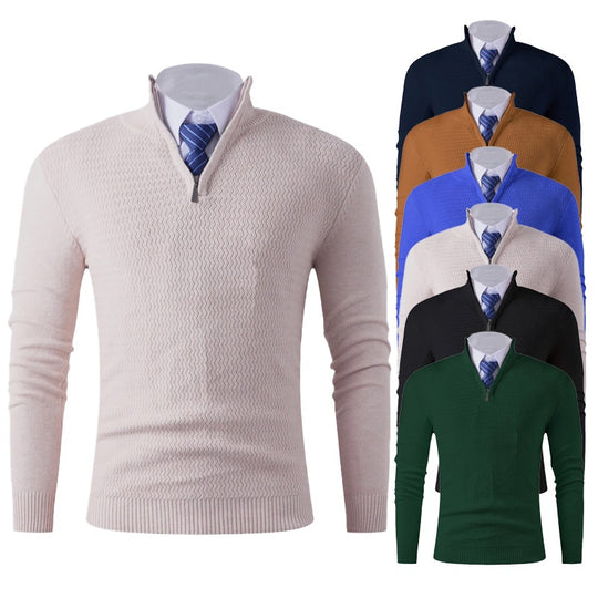 Herren Slim-Fit Feinstrickpullover mit Halbzip und strukturierter Wellenoptik Nord Taschen