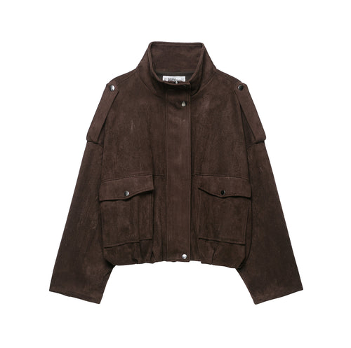 Damen Kurze Wildlederoptik-Fieldjacke Nord Taschen