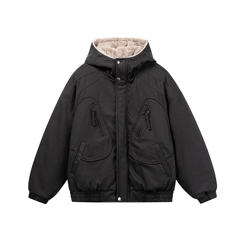 Unisex Kurz geschnittene Isolationsjacke im Boxy‑Cut mit Teddyinnenfutter und diagonal eingesetzten Reißverschlusstaschen Nord Taschen
