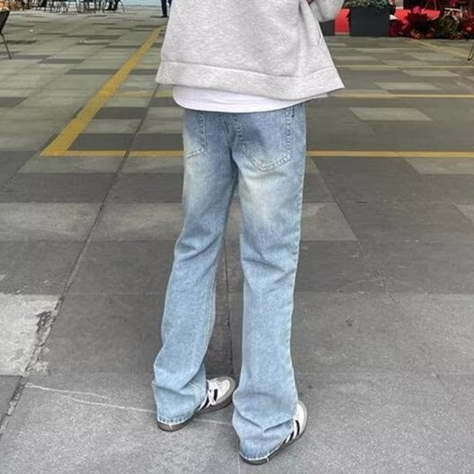 Damen Gerade geschnittene Vintage-Waschung Jeans mit verlängertem Bein und weitem Saum Nord Taschen
