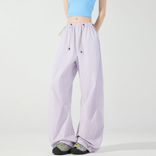 Damen Weite Nylon-Baggyhose mit elastischem Tunnelzugbund & Utility‑Taschen Nord Taschen