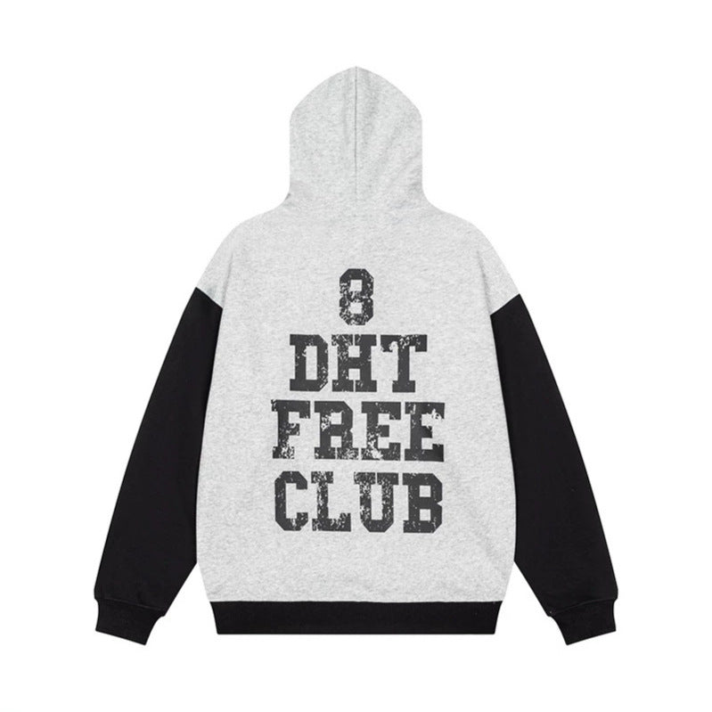 Damen Kapuzen-Sweatshirt im College-Style mit Kontrastärmeln, Kängurutasche und Vintage-Print Nord Taschen