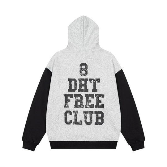 Damen Kapuzen-Sweatshirt im College-Style mit Kontrastärmeln, Kängurutasche und Vintage-Print Nord Taschen