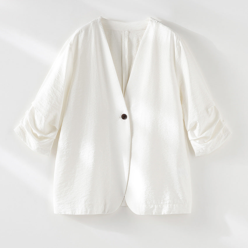 Damen Leichter Oversize-Blazer mit tiefem V-Ausschnitt und gekräuselten Ärmeln Nord Taschen