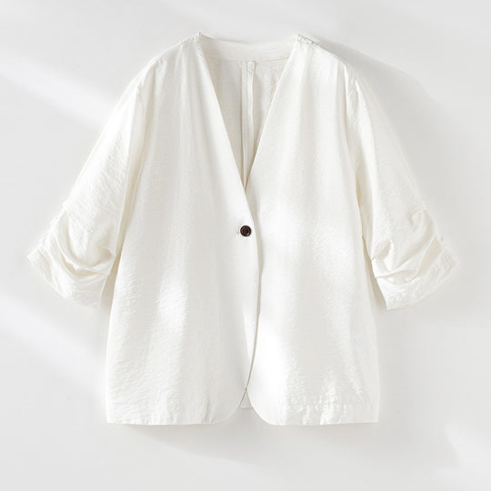 Damen Leichter Oversize-Blazer mit tiefem V-Ausschnitt und gekräuselten Ärmeln Nord Taschen