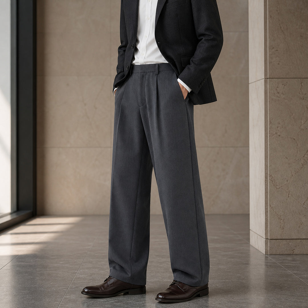Herren Relaxed-Fit Bundfaltenhose aus feinem Webstoff mit weitem Bein Nord Taschen