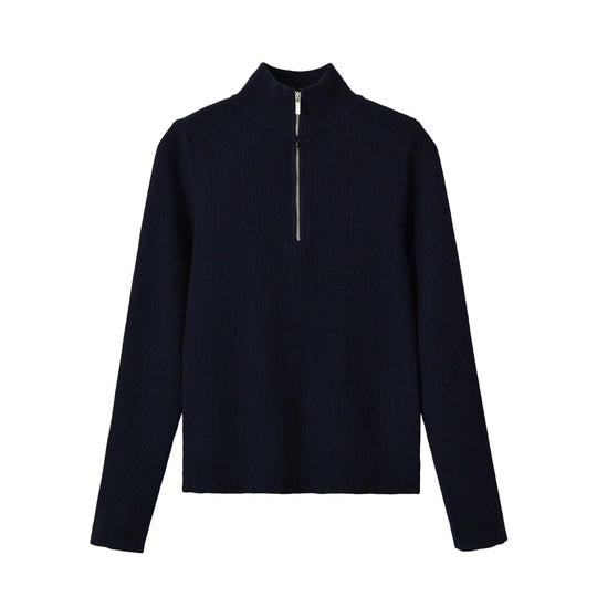 Damen Gerippter Halbzip-Strickpullover mit Stehkragen Nord Taschen