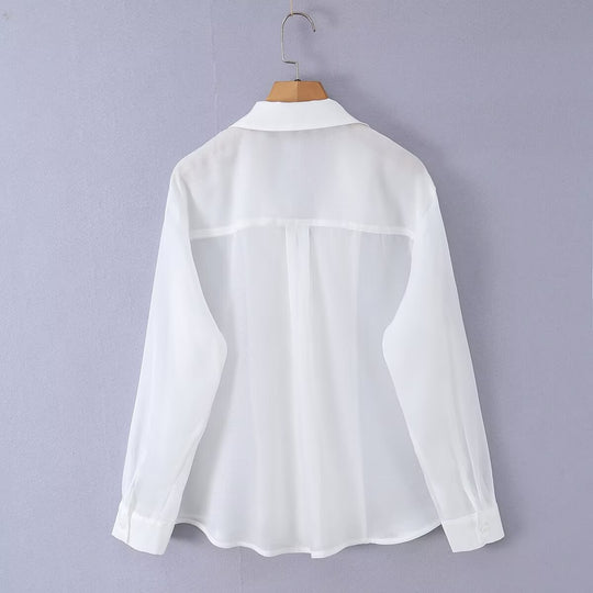 Damen Leichte Chiffon-Hemdbluse mit Oversize-Schnitt und Manschetten Nord Taschen