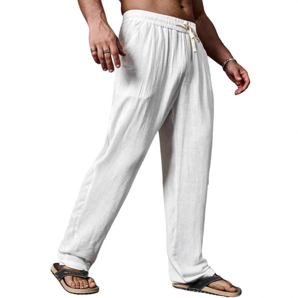 Herren entspannte Leinenmix-Yogahose mit Kordelzug, Elastikbund und geradem Bein Nord Taschen