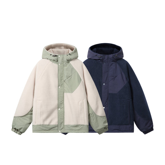 Unisex Boxy-Fleecejacke mit Kapuze und kontrastierenden Nylon-Einsätzen Nord Taschen