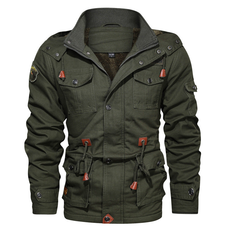 Herren Canvas-Parka im Military-Utility Stil mit Teddyfleece-Futter, Taillenzug und Multifunktions-Taschen Nord Taschen