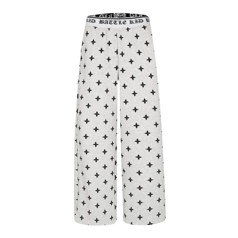 Damen Extraweite Komfort-Loungehose im Palazzo-Schnitt mit bedrucktem Elastikbund und Allover-Ornamentprint Nord Taschen