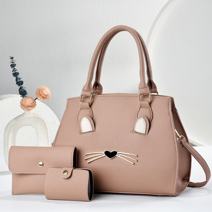 Damen Handtasche im verspielten Katzen-Design mit abnehmbarer Geldbörse Nord Taschen