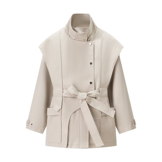 Damen Kurztrench mit Cape-Schulter, hohem Stehkragen und Bindegürtel Nord Taschen