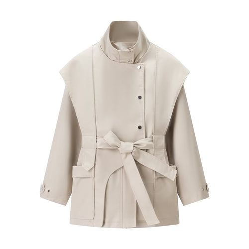 Damen Kurztrench mit Cape-Schulter, hohem Stehkragen und Bindegürtel Nord Taschen