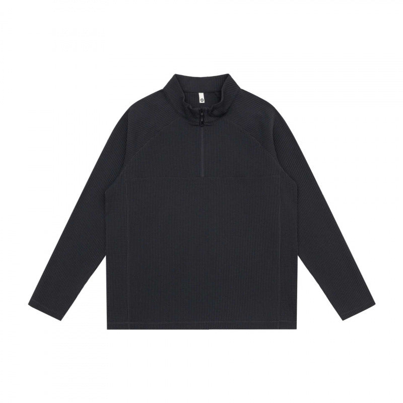 Unisex Grobstruktur-Halbzip-Pullover mit Stehkragen und Boxy-Schnitt Nord Taschen