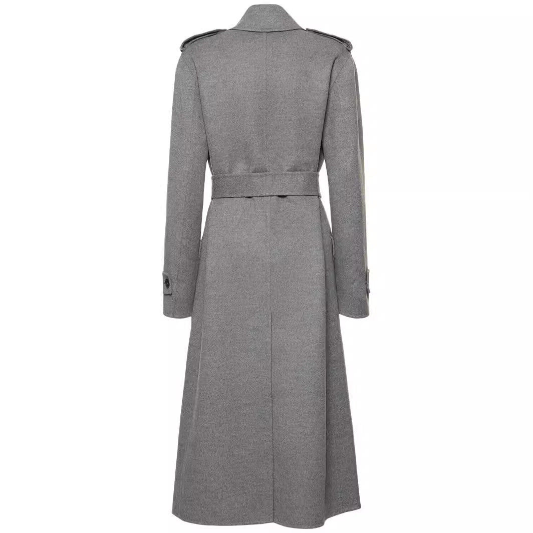 Damen Midilanger Taillierter Doppelreiher‑Trenchcoat aus Wollmix mit ausgestelltem Saum Nord Taschen