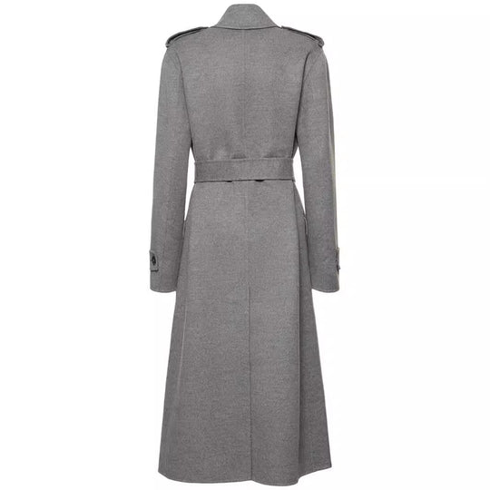 Damen Midilanger Taillierter Doppelreiher‑Trenchcoat aus Wollmix mit ausgestelltem Saum Nord Taschen