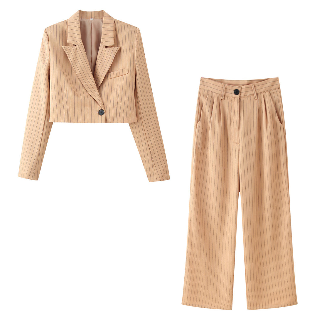 Damen Zweiteiliges Cropped-Blazer- und Hochbund-Bundfaltenhose-Set Nord Taschen