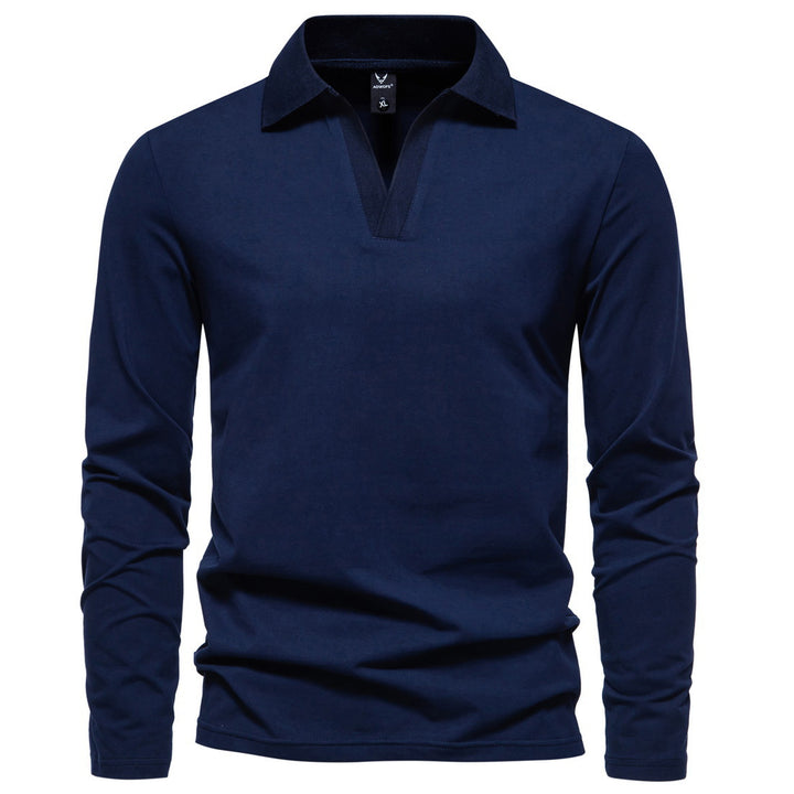 Herren Langarm-Polo mit offenem V-Ausschnitt, feinem Rippenkragen und schmaler Silhouette Nord Taschen