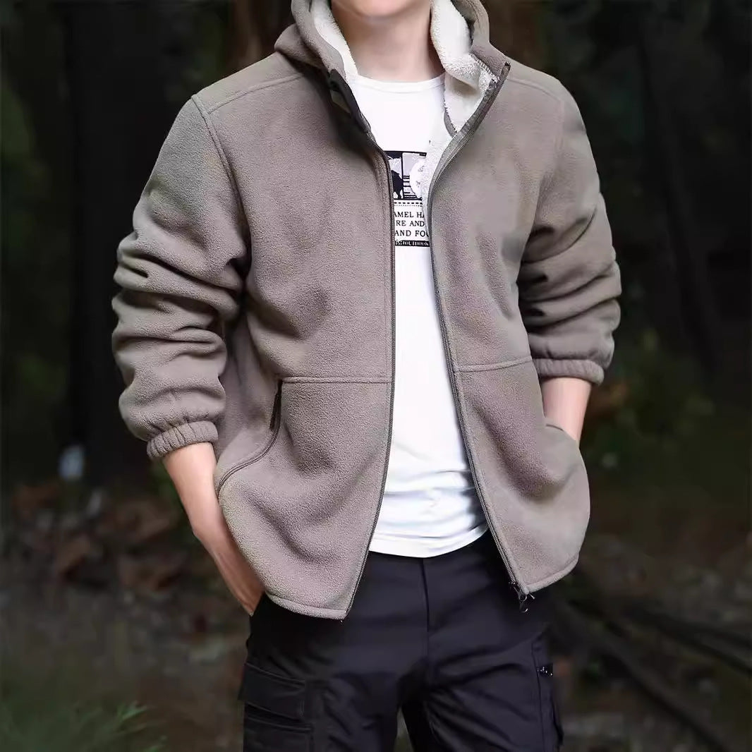 Herren Kapuzen-Fleecejacke mit Sherpa-Innenfutter, Zwei-Wege-Reißverschluss und windabweisender Front Nord Taschen