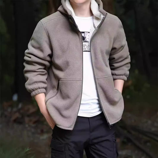 Herren Kapuzen-Fleecejacke mit Sherpa-Innenfutter, Zwei-Wege-Reißverschluss und windabweisender Front Nord Taschen