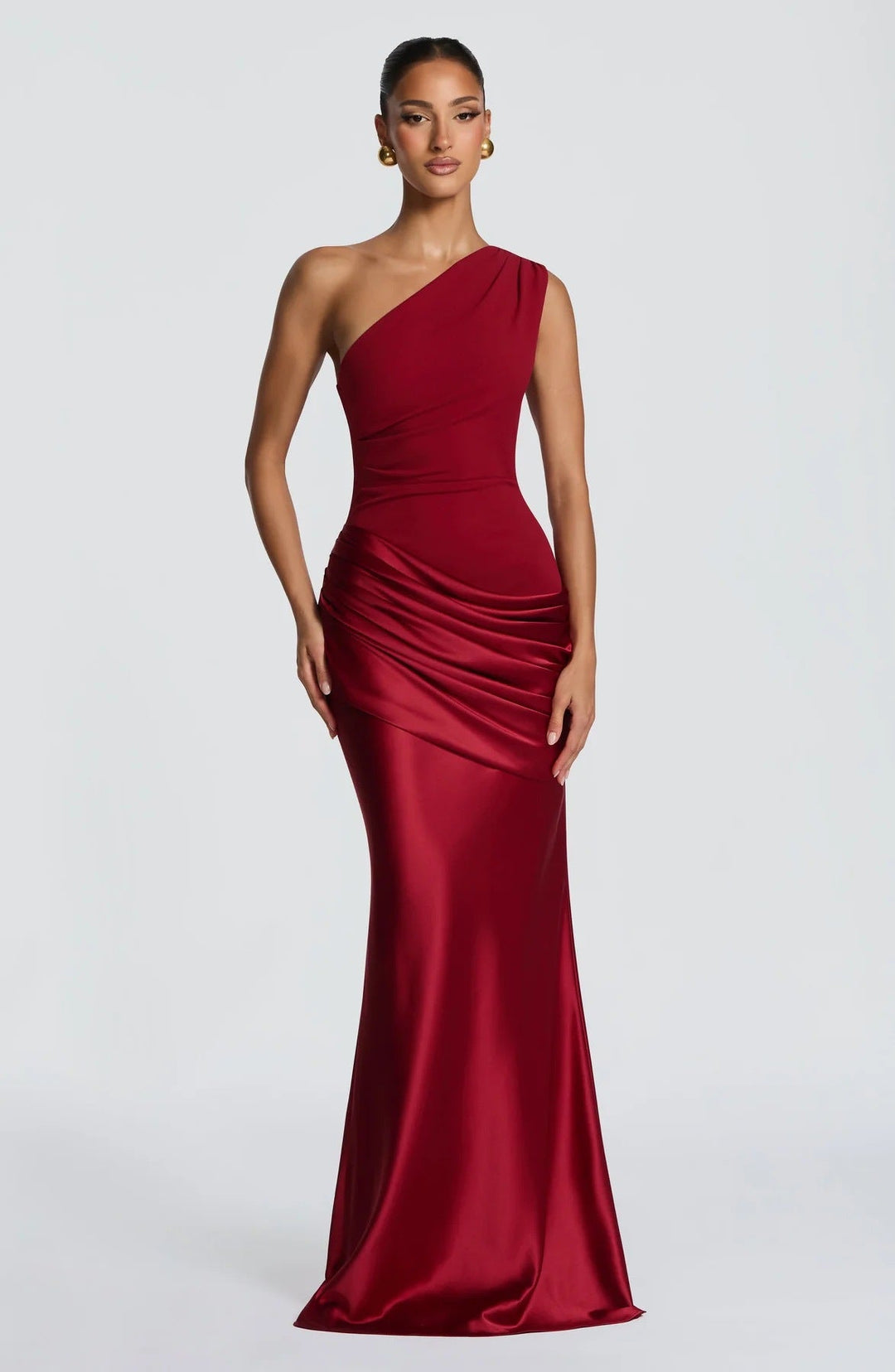 Damen elegantes asymmetrisches Satin-Abendkleid mit Drapé-Design Nord Taschen