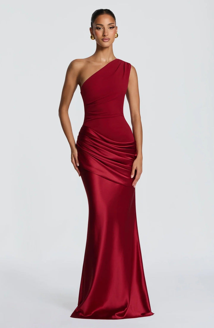 Damen elegantes asymmetrisches Satin-Abendkleid mit Drapé-Design Nord Taschen