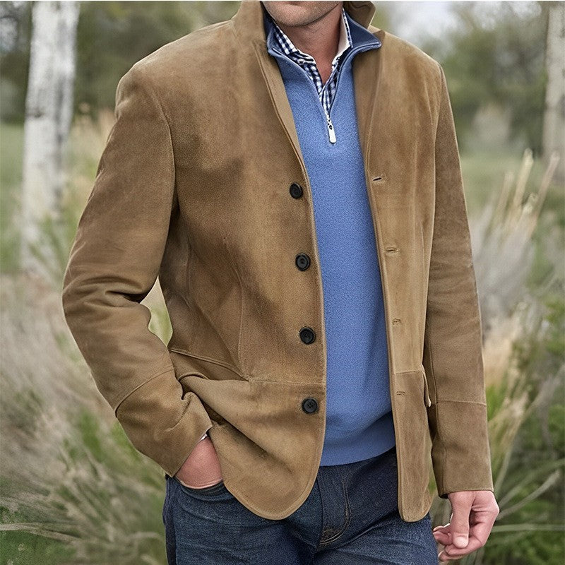 Herren Sakkoartige Velours-Überjacke mit Knopfleiste und Eingrifftaschen Nord Taschen