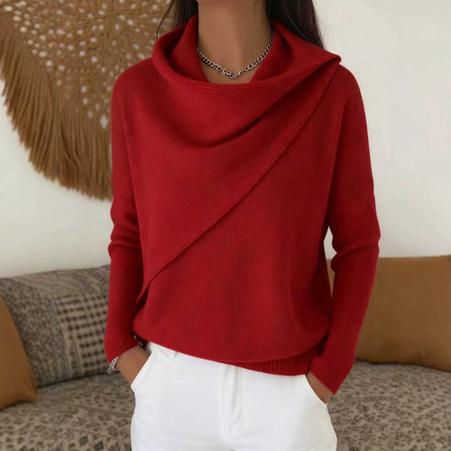 Damen Asymmetrischer Grobstrick-Pullover mit Schalkragen Nord Taschen