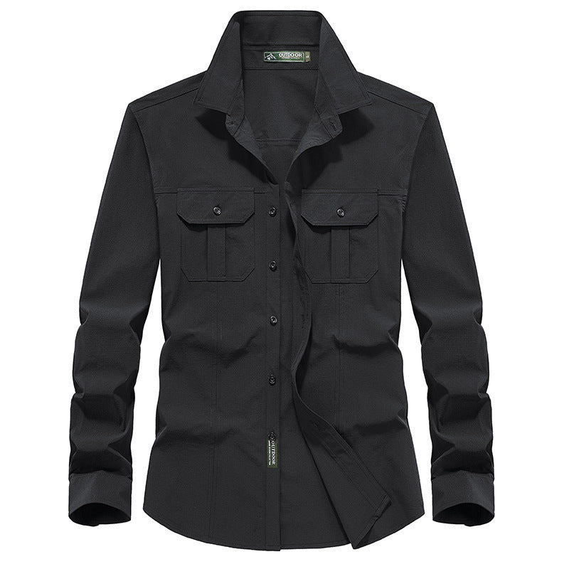 Herren Leichtes Utility-Overshirt aus Baumwollmix mit Brustklappen und entspannter Passform Nord Taschen