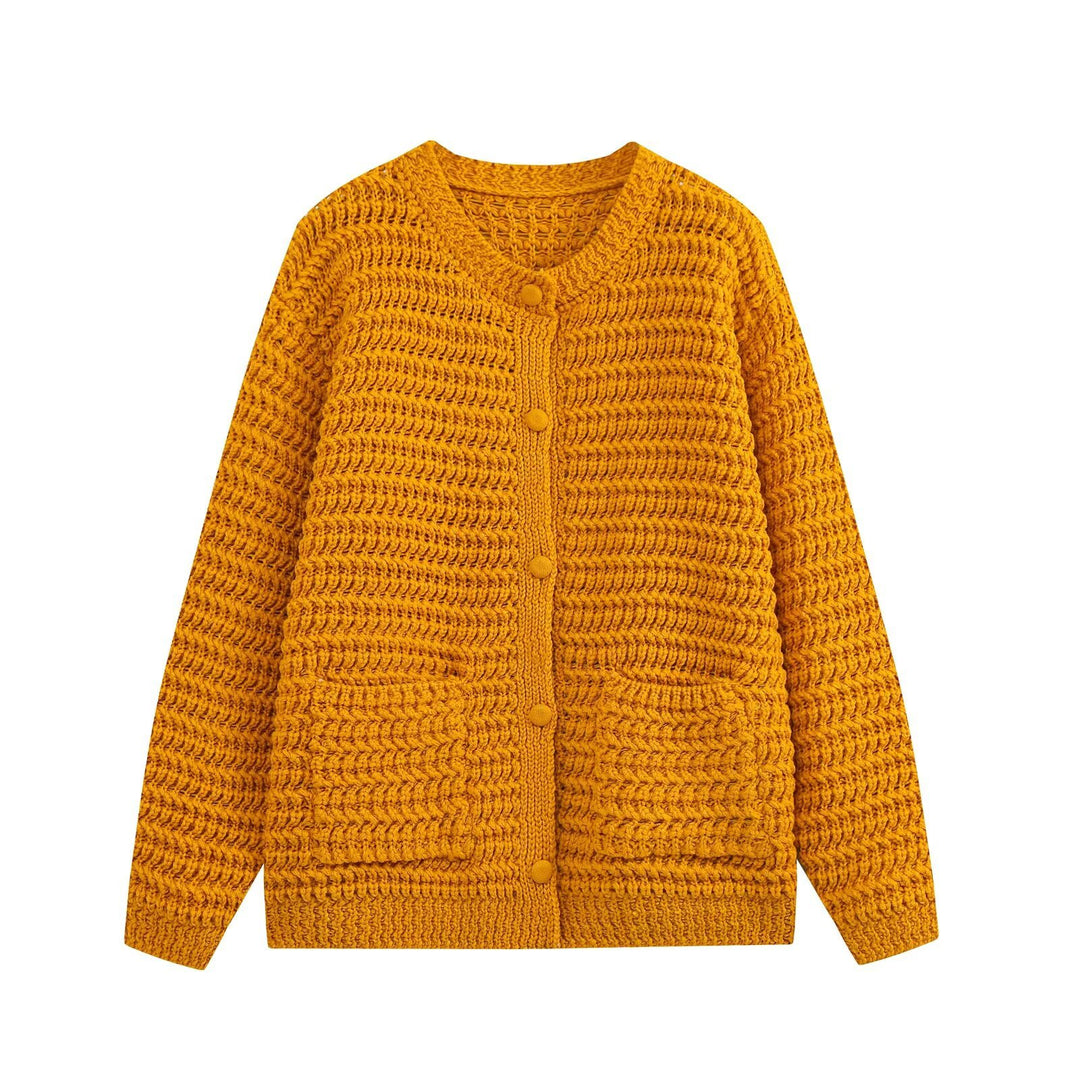 Damen Grobgestrickte Oversize-Cardigan mit Knopfleiste und aufgesetzten Taschen Nord Taschen