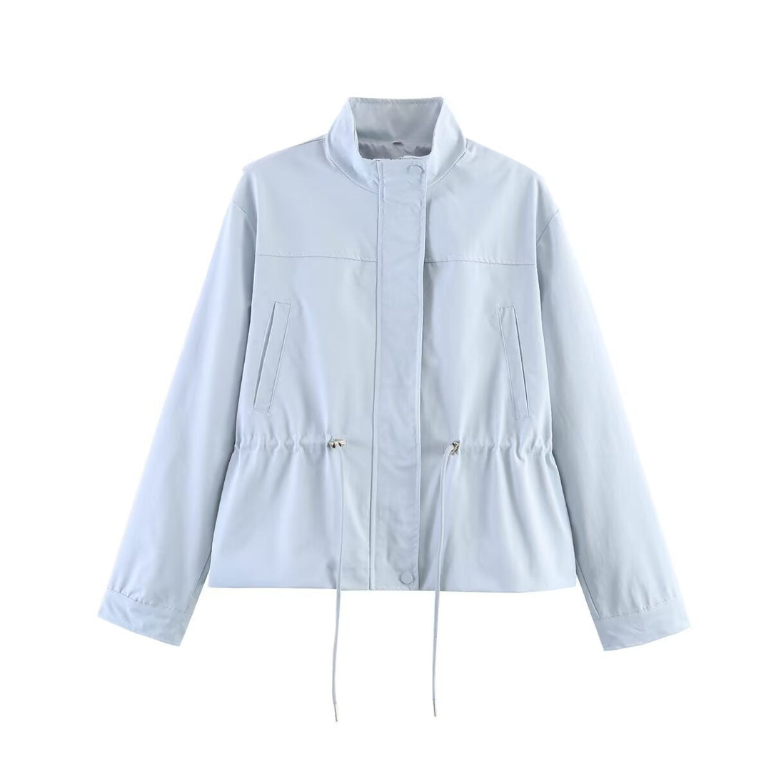 Damen kurze Übergangsjacke mit Tunnelzugtaillierung und Stehkragen Nord Taschen