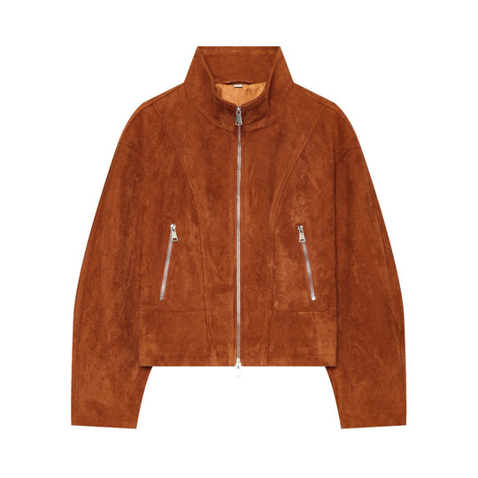 Damen Kurzblouson aus Veloursleder mit Stehkragen und Frontreißverschluss Nord Taschen