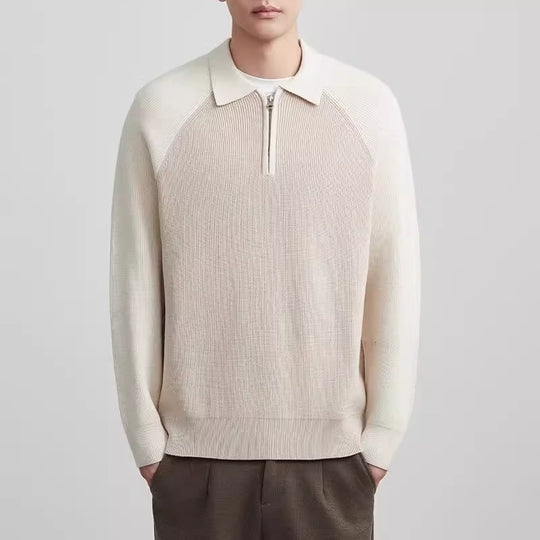 Herren Feinstrick-Halbzip-Pullover mit Polokragen und Raglanärmeln Nord Taschen