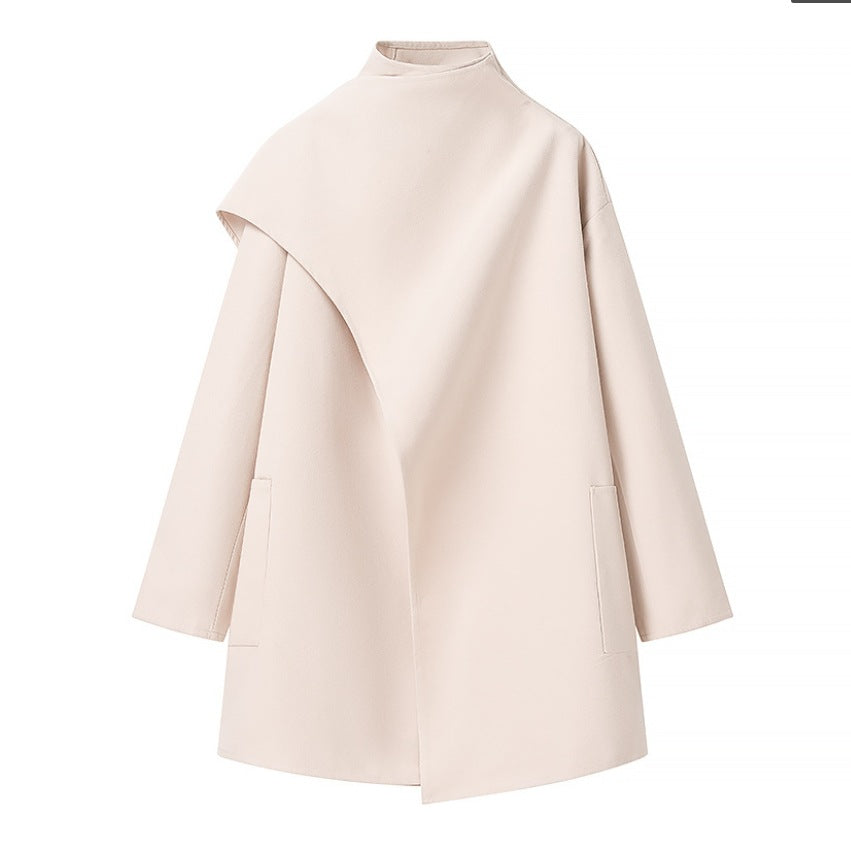 Damen 40+ asymmetrischer Wollmix Cape‑Mantel mit Stehkragen Nord Taschen