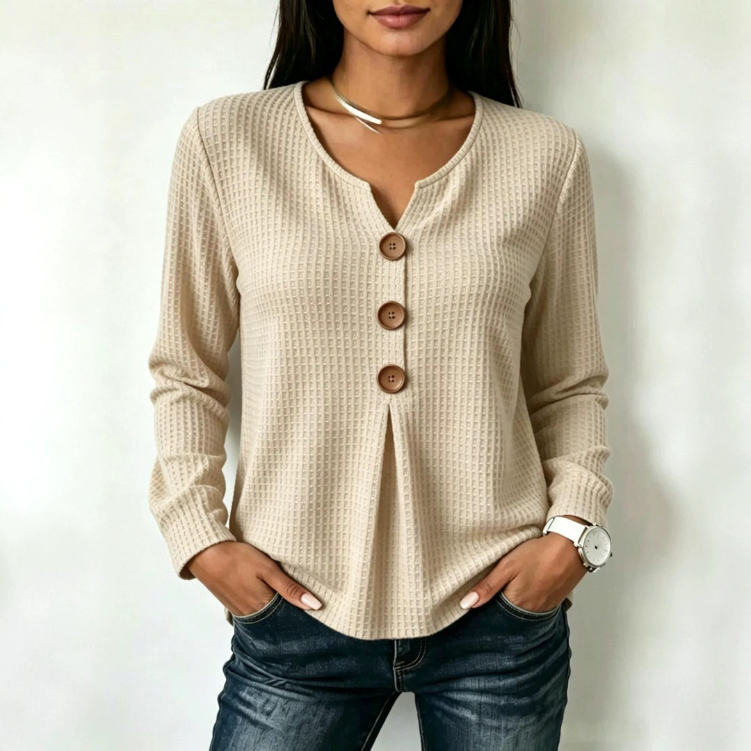 Damen Modisches Langarmshirt mit Knopfdetails Nord Taschen