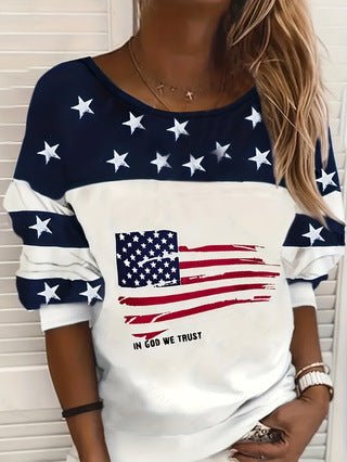 Damen Sweatshirt mit amerikanischem Flaggenmotiv und Sternen