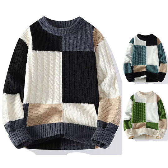 Damen Modischer grob gestrickter Pullover mit modernen Farbblock-Design Nord Taschen