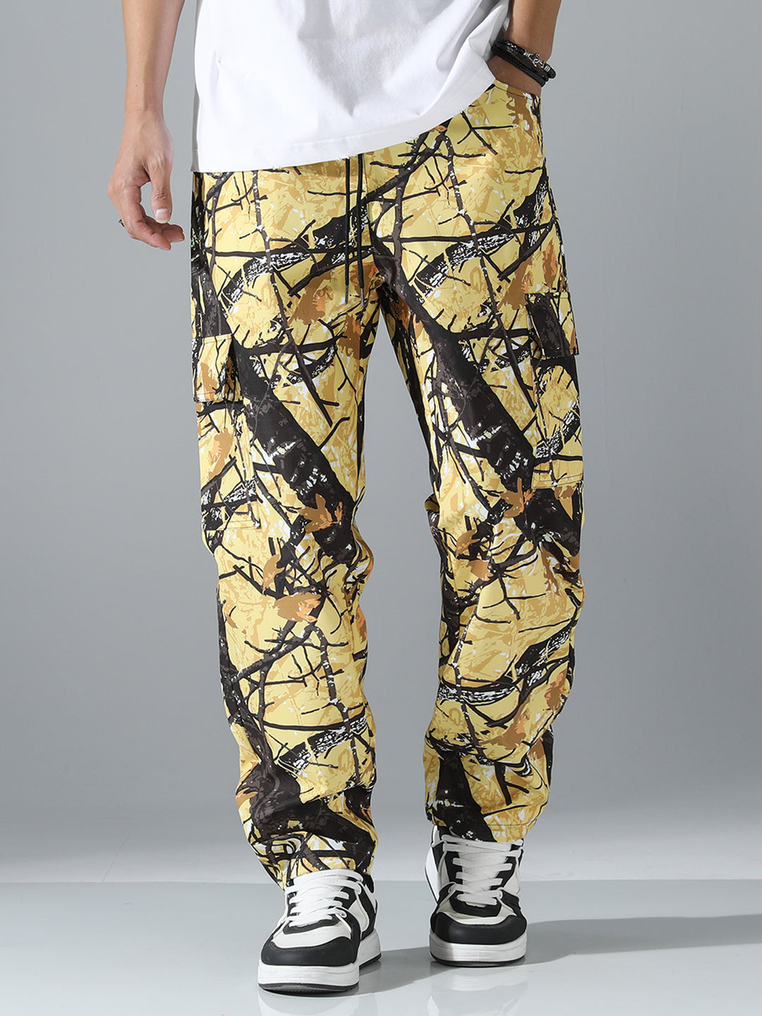 Herren Gemusterte Cargo-Jogginghose mit Tunnelzug, aufgesetzten Taschen & tapered Bein Nord Taschen