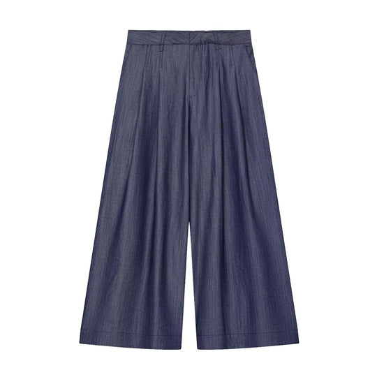 Damen Hochtaillierte weite Culotte aus leichter Denim-Qualität mit Bundfalten Nord Taschen