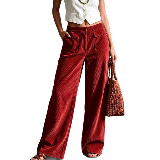 Damen Weite Cord-Palazzohose mit hoher Taille und aufgesetzten Pattentaschen Nord Taschen